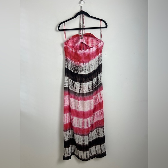 NEW Anthropologie Chaudry KC Pink Black Tie-Dye Rope Halter Neck Maxi Dress L - Picture 6 of 10